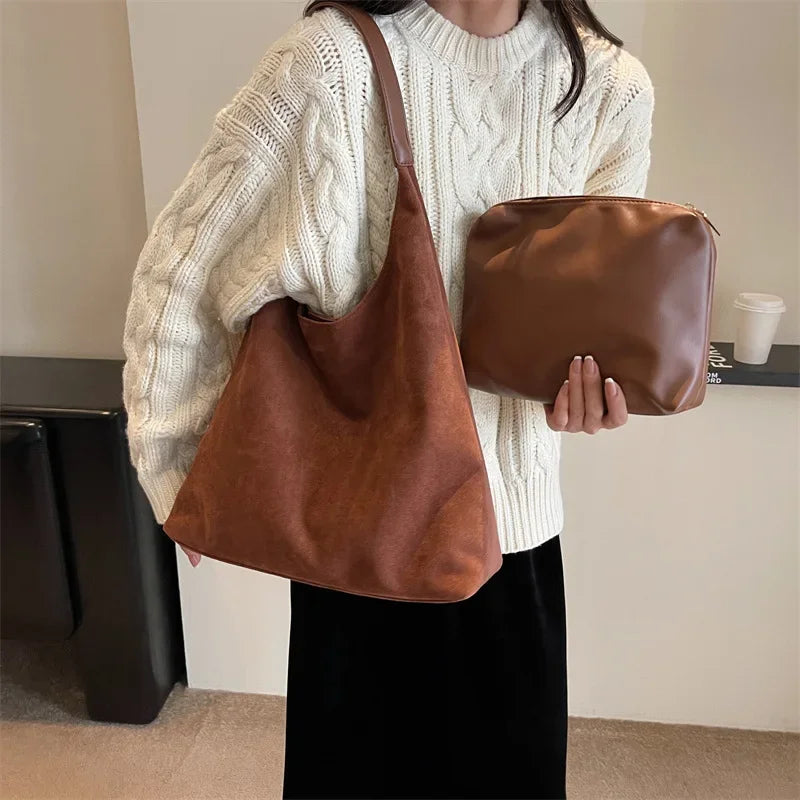 Casual  Faux Suede Shoulder Bags High Quality Large Capacity Simple Bags for Women Fashion Versatile Classic Tote Party Gift