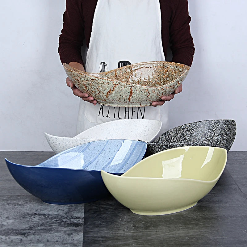 Customized Logo Nordic Style Porcelain Dinnerware Bowl Creative Irregular Ceramic Tableware