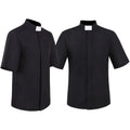 Short Sleeve Priest Black Shirt Pastor Men Clergy Stand-up Tab Collar Catholic Church Minister Preacher Tops Roman Blouse S-5XL