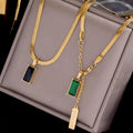 Trendy Stainless Steel Flat Snake Chain Necklace 18k Gold Plated No Fade Snake Chain Emerald Pendant Necklace