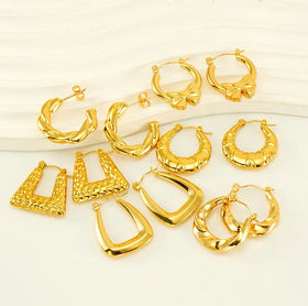 Fashion Jewelry Geometric Irregular Hoop Earrings Ladies18K Gold Plated Stainless Steel Chunky Statement Earrings for Women