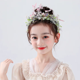 New Arrival Little Girls butterfly Flower Headband Pearl Leaf Tiara Wedding Headband Bridal Hair Accessories