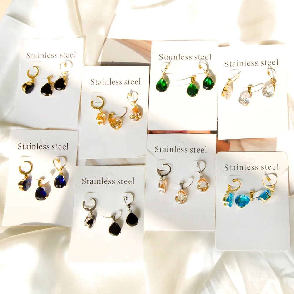 2022 Women Stainless Steel Jewelry Necklace Earrings Set Custom Colorful Cubic Zirconia Gold Plated Jewelry Sets Bridal Wedding