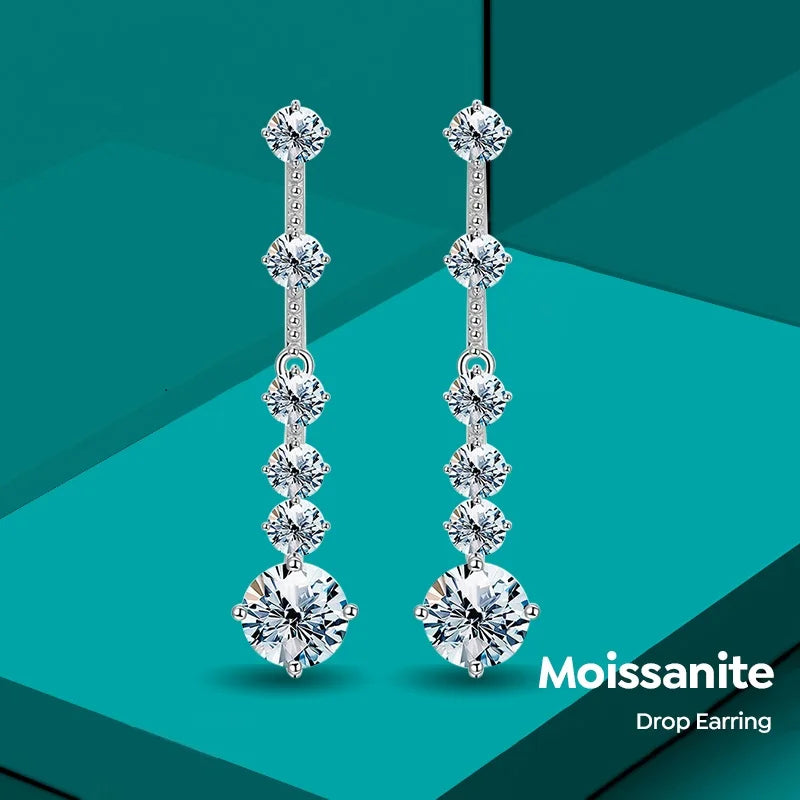 GRA  1CT Moissanite Diamond Unusual Long Hanging Dangle Drop Earring for Women 925 Sterling Silver Wedding Fine Jewelry Set