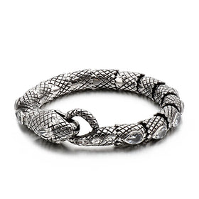 Gothic Vintage Fashion Men Jewelry Stainless Steel Snake Crystal Zircon Iced Out Rough Snake Titanium Steel Bracelet Male Bangle