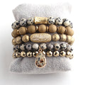 Fashion Women Jewelry Stretch Natural  Chip Stone & Glass Crystal Pave Bracelets Charm Elastic Druzy Stack  Bracelet Set