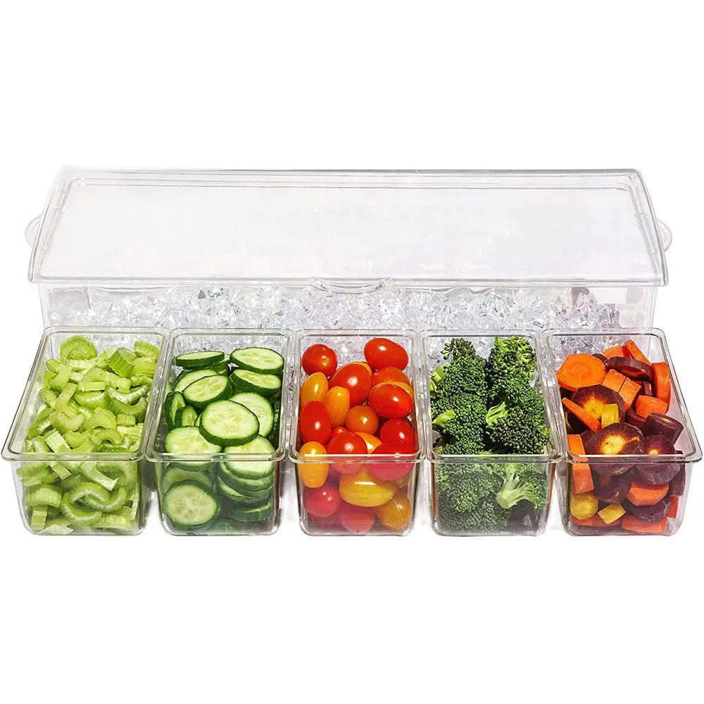 Ice Cooled Condiment Serving Container Chilled Garnish Tray Bar Caddy