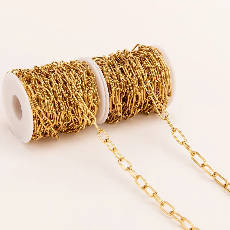 Stainless Steel Chain Gold Plated Silver Paper Clip Rectangle Cross Chain Roll Meters for Jewelry Necklace Bracelet Chains