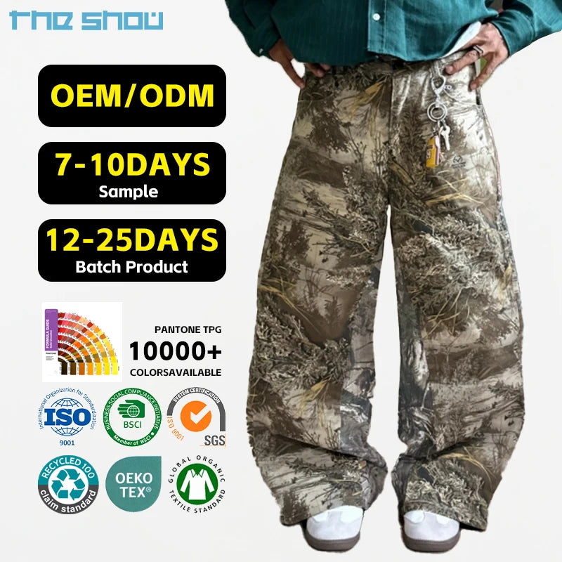Custom Camo Extra Baggy Cargo Jeans Trouser All Over Printing Straight Leg Real Tree Camo Oversized Real Tree Baggy Jean Men