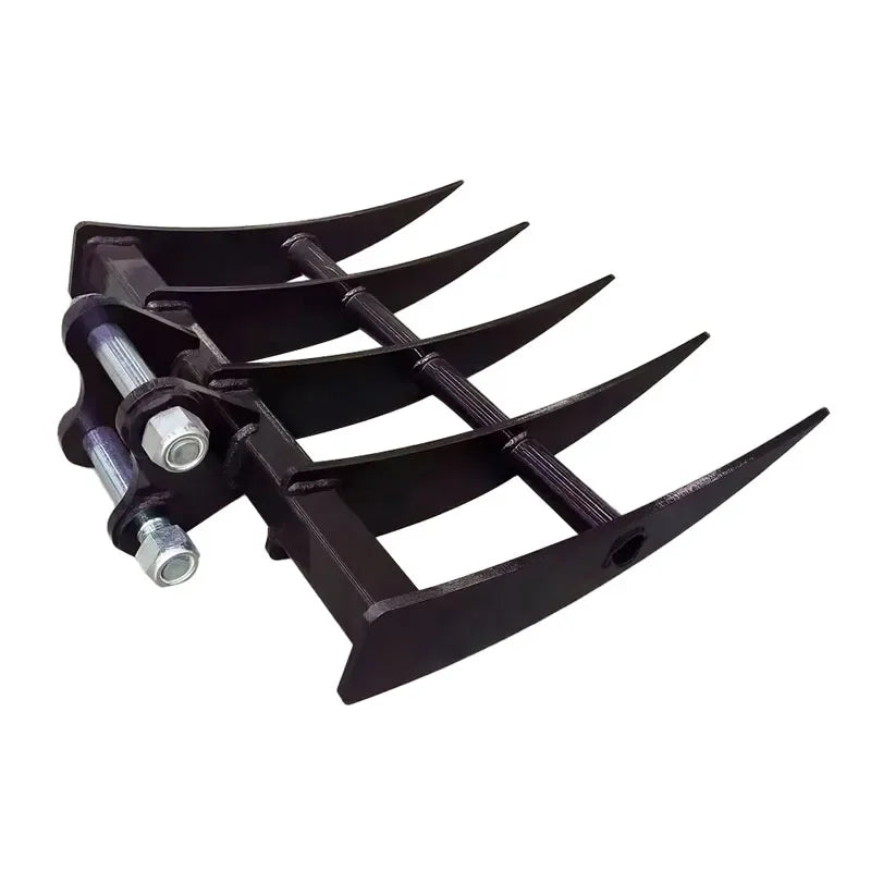 Mini Excavator Attachments 1-3T New Farm-Applicable Gravel Cleaning Rake with Five-Tooth Small Digger Rake for Farm Use