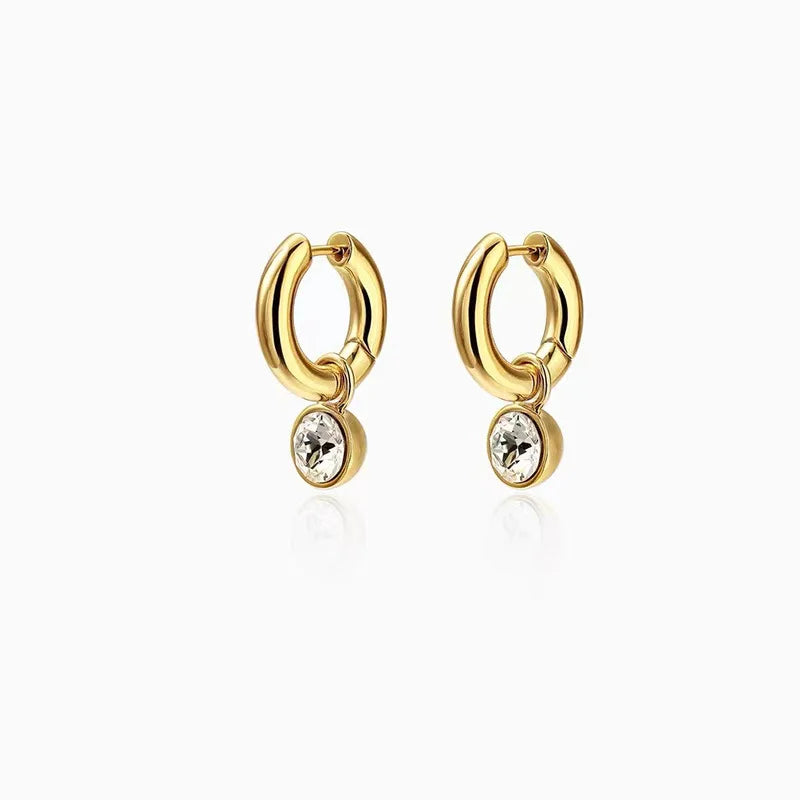 JOOLIM Jewelry High End 18K Gold Plated AAA Zirconia Dangle Huggie Hoop Stainless Steel Earrings Fashion Jewelry