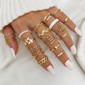 VKME Trend Leaves Flower Geometric Pearl Ring Set for Women Jewelry