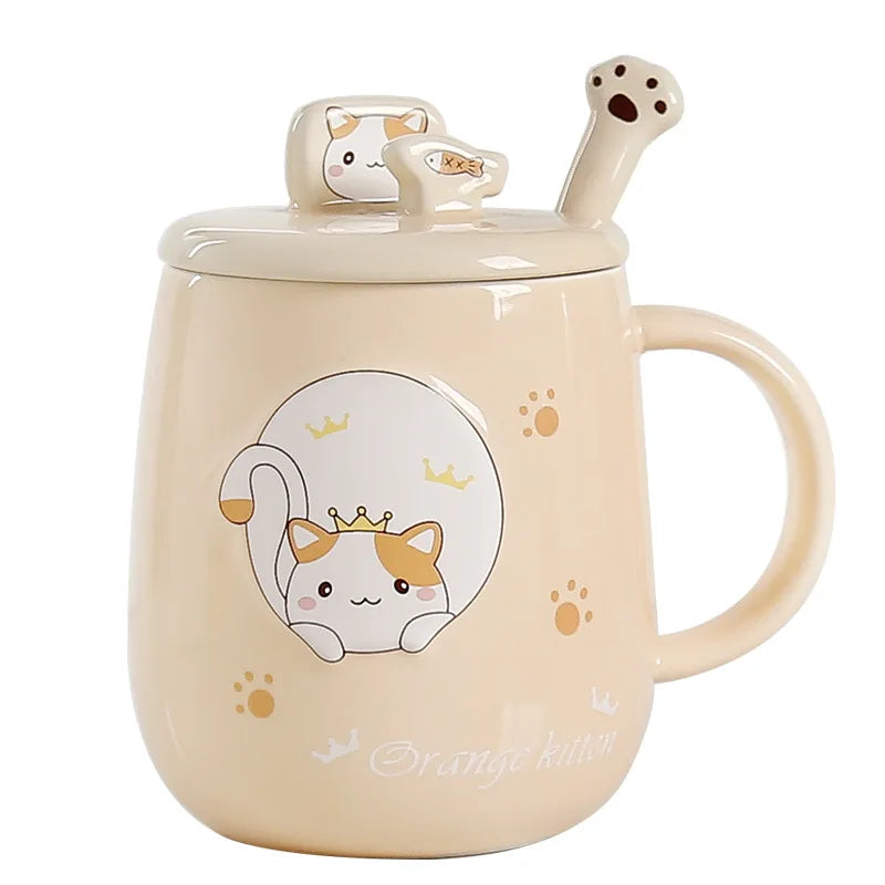 Ceramic Travel Mug Cartoon Cat Unique Design with Silicone Lid Personalized Breakfast Coffee Cup Porcelain Sublimation Wholesale