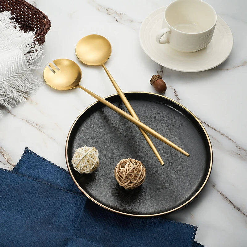 Stainless Steel brush gold serving spoon sets Cutipol style set