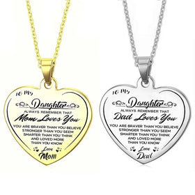 Heart Pendant Mom Necklace to My Daughter Pendant Necklace Heart Dad Mom Daughter's Gift Stainless Steel Necklace
