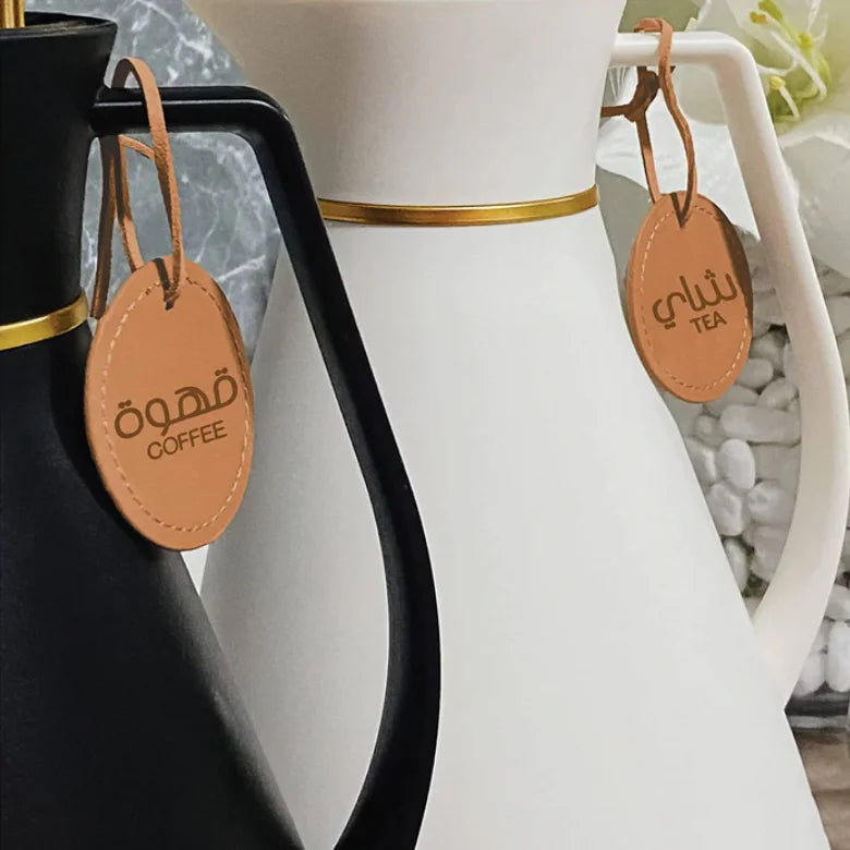 Double Side PU Leather Juice Coffee Tea Name Mark Tag Logo Custom Hanging Label for Jug Bottle With Tassel for Drinks
