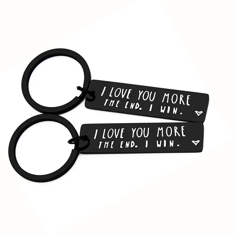 Cheap Price  I Love You More Stainless Steel Key Chain Black Titanium Steel Engraved Valentine'S Day Gift Pendant