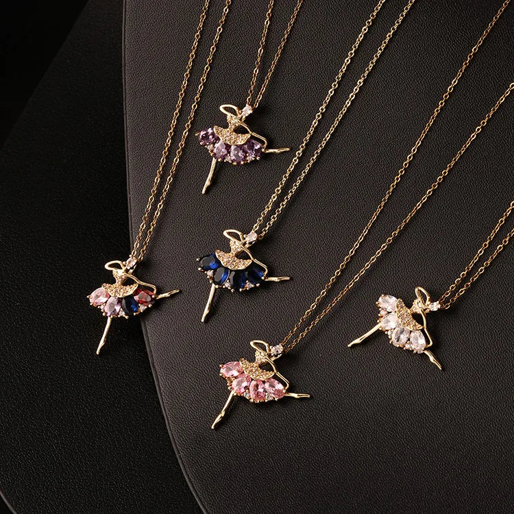 Colorful Zircon Necklace Angel Pendant Necklace Dancing Girl Necklace for Women