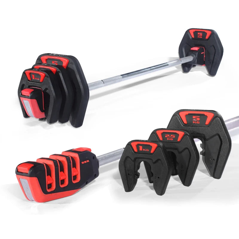 AVEC Adjustable 20kg Max Weight TPU Barbell Set Red/Yellow Unisex Free Weights for Home Gym or Workout