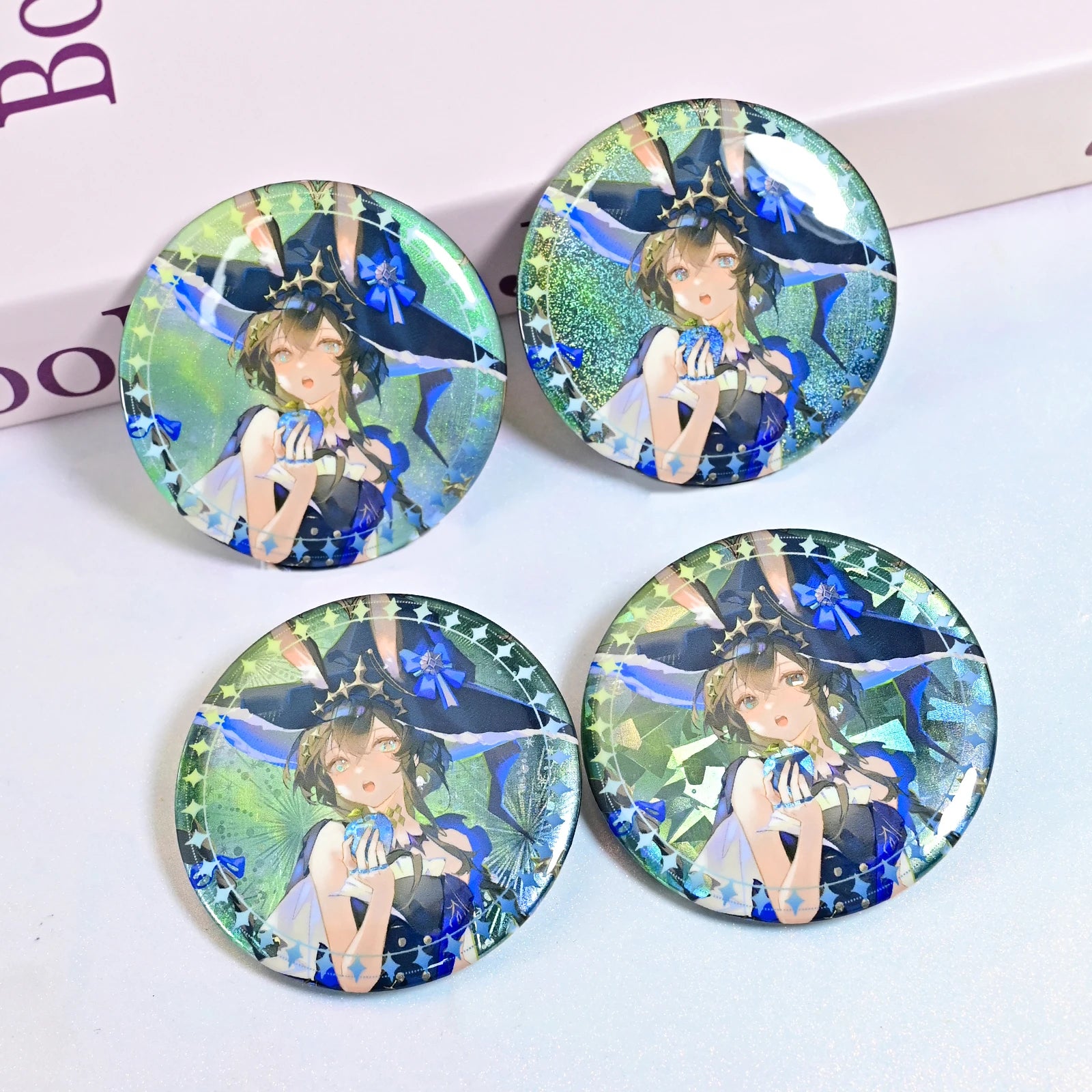 Promotional Metal Tin Plate Digital Printing Hologram Anime Figure Custom Badge with Safety Pin 38mm 58mm Round Pin