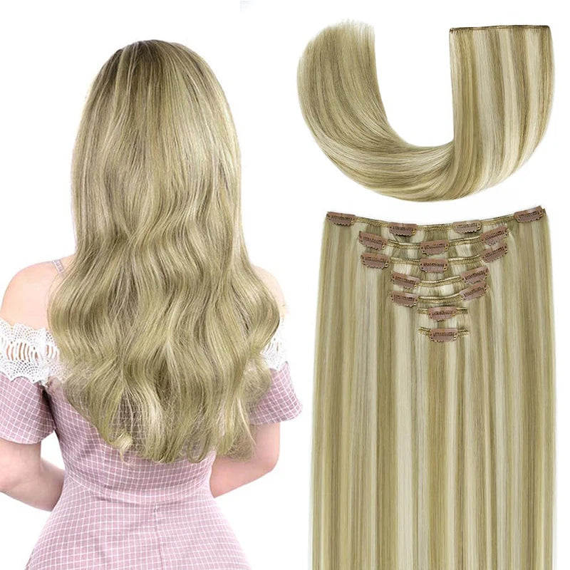 High Quality Seamless Raw Blonde Body Wave Hair Extensions Double Drawn Clip-In Virgin Hair Light Height Real Human Hair