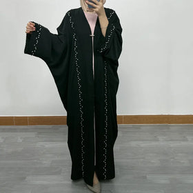 2024 New Middle East Dubai Patchwork Nail Pearl Loose Large Size Cardigan Robe Factory Direct Sale