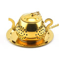 Gold Teapot Shaped Stainless Steel Loose Leaf Tea Infuser Reusable Tea Strainer for Herbal Spice Teaware Ceremony Accessories