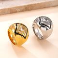 Titanium Steel Real Gold Plated Cast Square Drip Enamel Diamond Inlaid Ring Retro Punk Men's Ring Tarnish Resistant