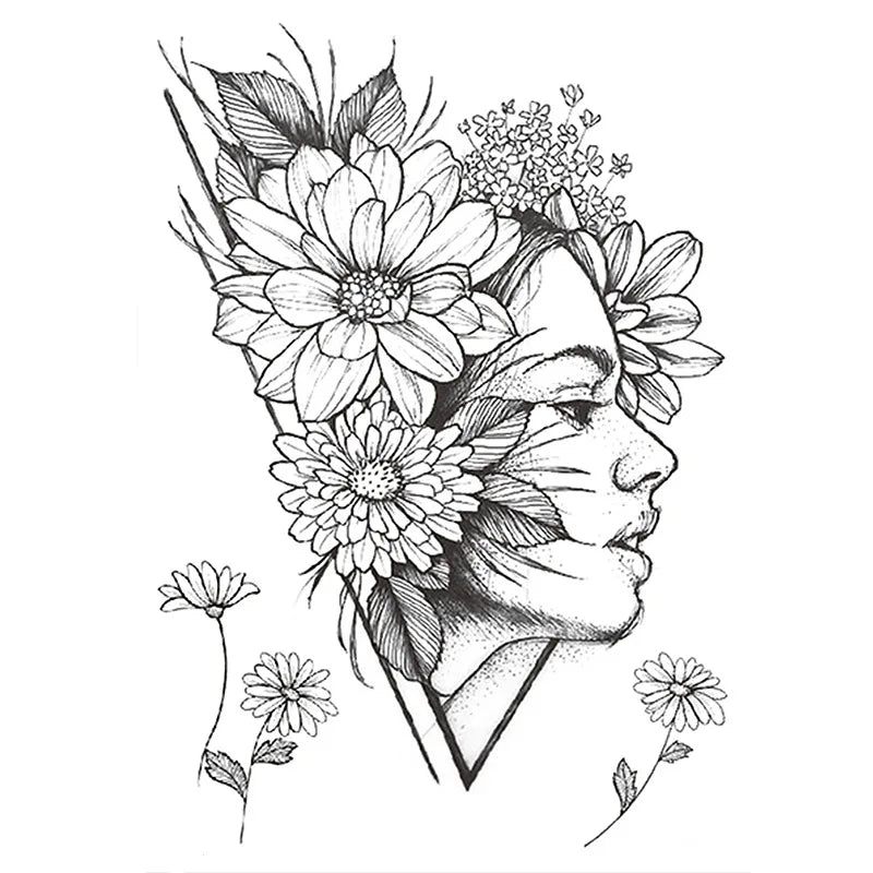 Full Series equinox Flower Tattoos Sticker Art for Chest Arm Leg Tattoo Compass Arm