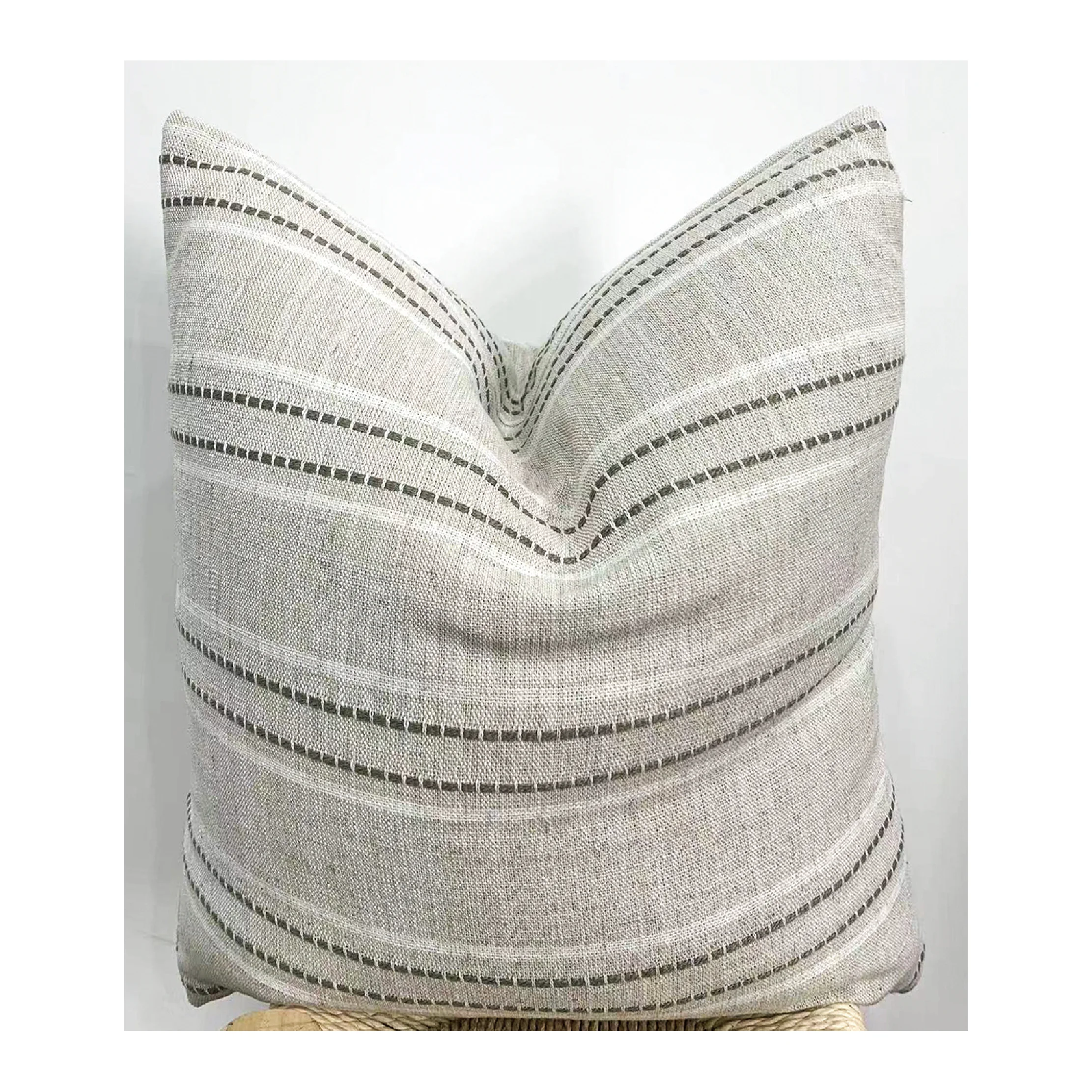 Innermor 20"x20" Oversize Nordic Linen Pillow Covers Solid Decorative Beige Woven Texture Stripe for Home or Hotel Use