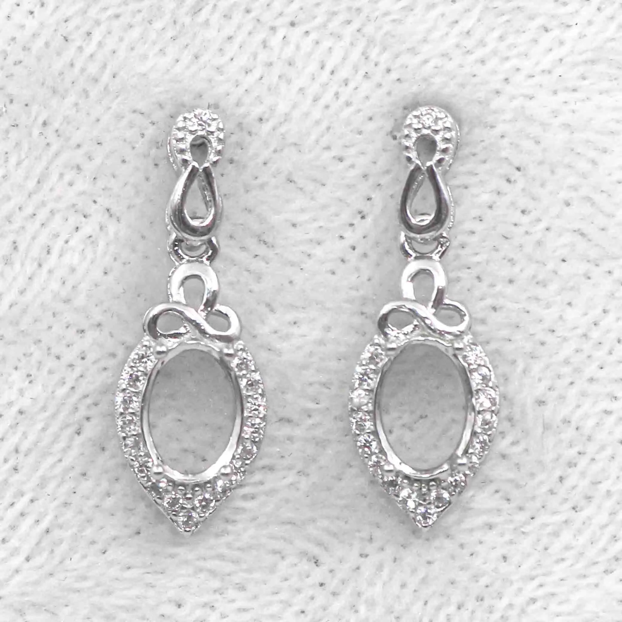 Sterling Silver 5*7mm Semi Mount Stud Eardrops Empty Frame Support Blank Setting S925 Base Without Center Stone DIY for Inlay