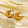New Trendy Stainless Steel Hollow 18K Gold Plated C-Shaped Chunky Earrings for Women