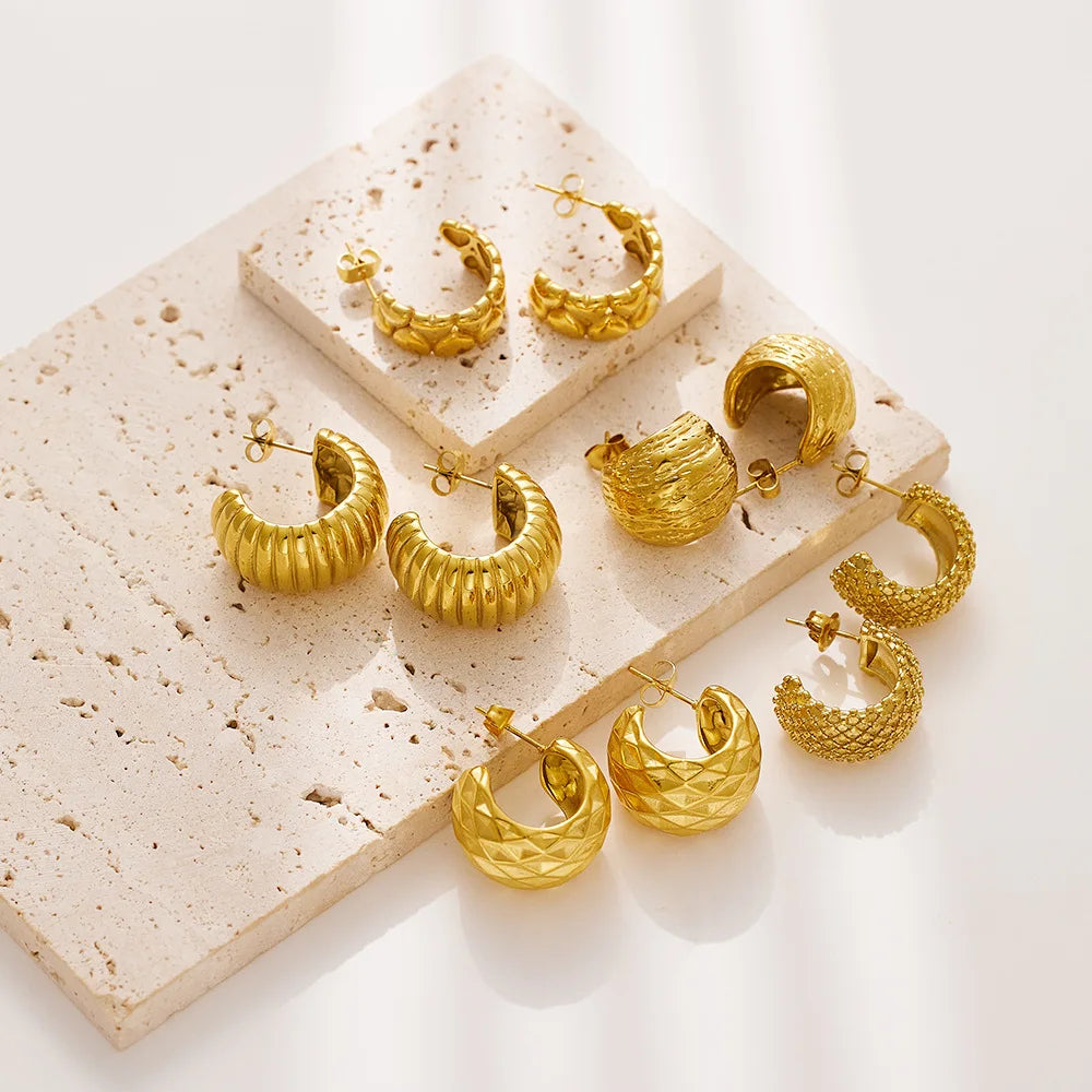 Beimai OEM 2023 New Titanium Steel Gold Simple Earrings