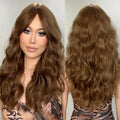 Manufacturer Long Curly Brown Synthetic Wigs Deep Wave Brown Hair Wig With Bangs Heat Resistant False Hair Wig