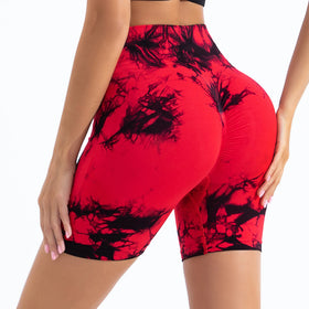 FLW Women's High Waist Seamless Scrunch Butt Gym Fitness Legging New Yoga Shorts with Tie Dye Print Push-up Workout Shorts