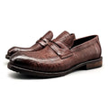 Men's Winter Washed Wild Cowhide Toe England Style Genuine Leather Slip-On Breathable Loafer Shoes Casual Office & Career