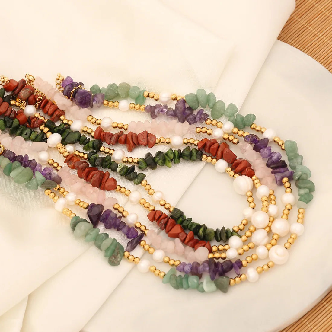 Wholesale Fashion Stainless Steel Pearl Women Choker Necklace Jewelry Handmade Crystal Healing Natural Stone Necklace