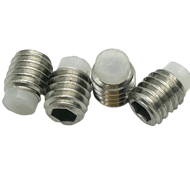 M3-M10 Stainless Steel 304/316 Hex Socket Grub Set Screws Oval Head Style PTFE Soft Nylon Tip for Titanium Aluminium Plastic