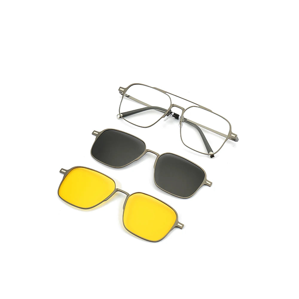2023 Square Original Double Bridge Eyeglasses Frame with Metal Temple Magnetic Clip on Sunglasses Double Bridge Glasses Frame