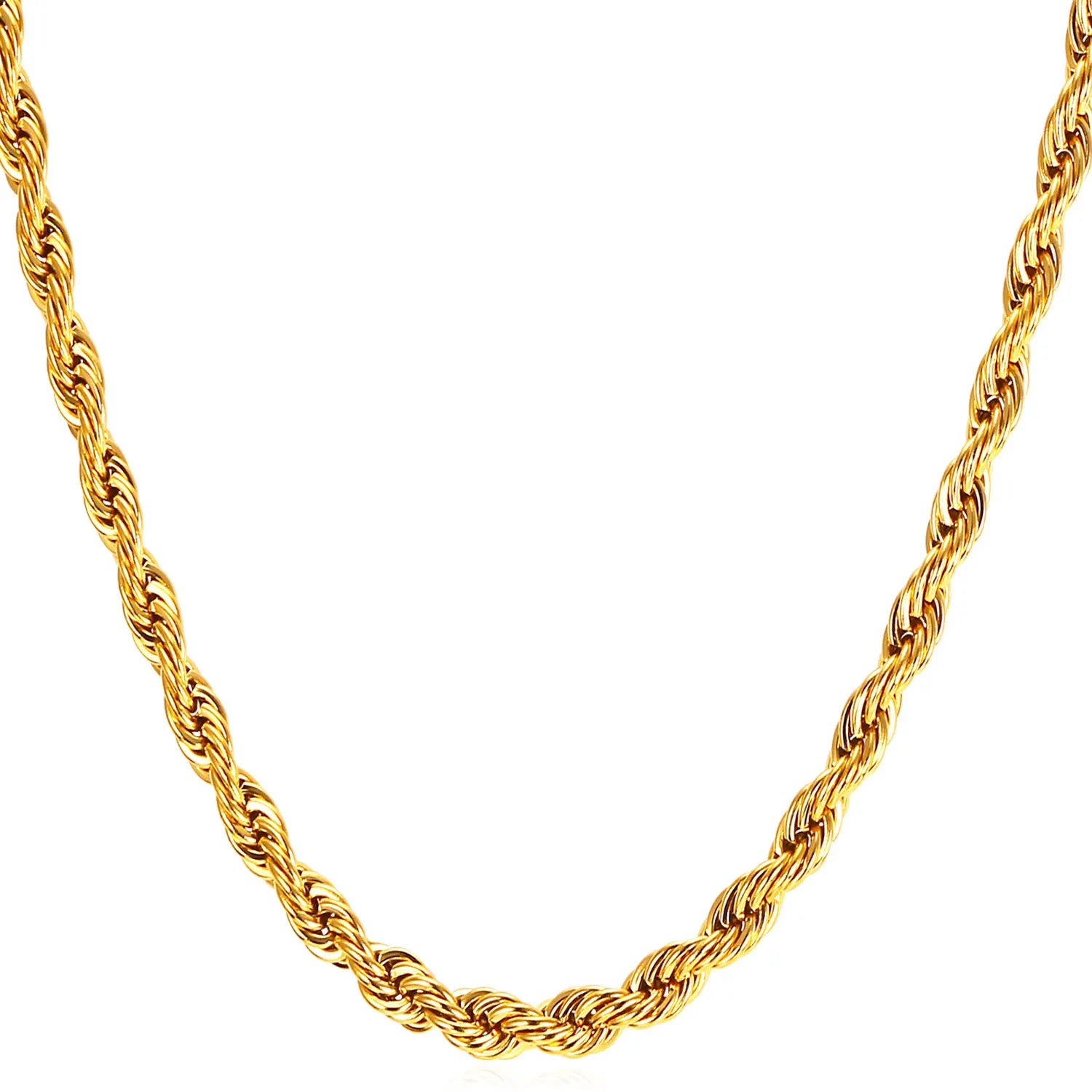 6mm 9mm Stainless Steel Rope Chain 18K Gold Rope Chain Necklace
