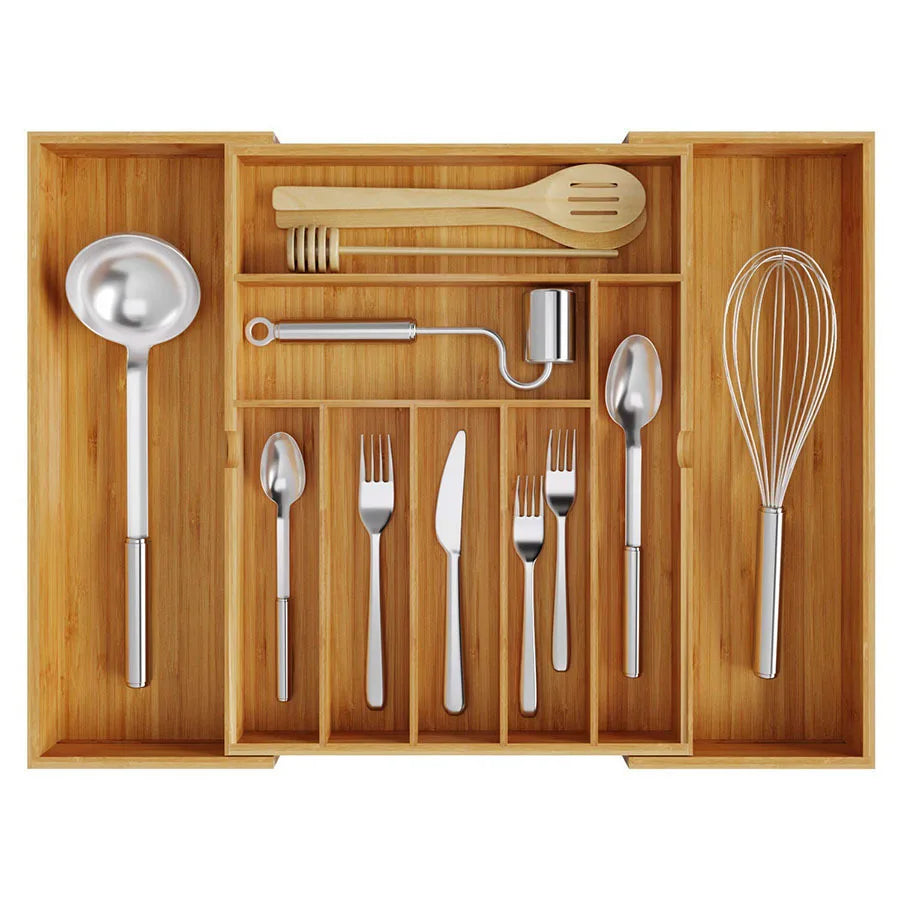 Bamboo Expandable Kitchen Drawer Organizer for Utensils Holder Adjustable Cutlery Tray Wood Drawer Dividers Organizer