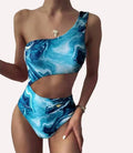 New Bikini One Piece Wave Pattern Swimsuit Marble Hollow Star Print Swimsuit