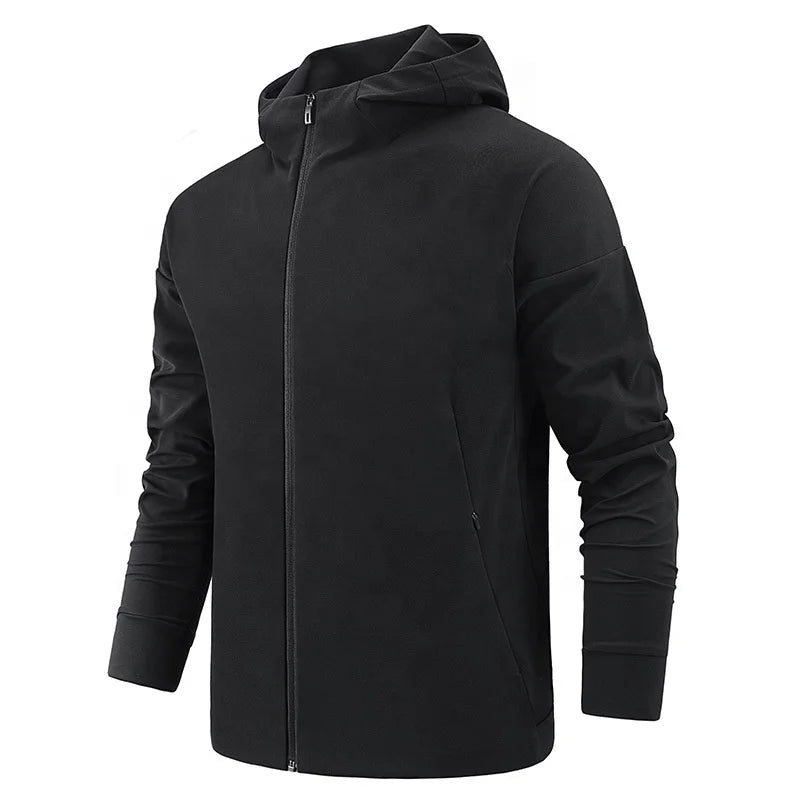 Wholesale Spring Men Fitness Running Gym Workout Lightweight Coated Zip-Up Hooded Jacket with Pockets