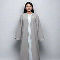 LM033 Wave Open Abaya Cardigan Linen Textured Wavy Design Arabic Women Clothing Kaftan
