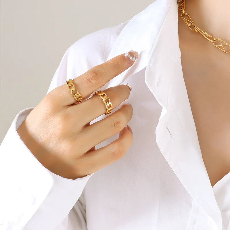 2022 Fashion New Stainless Steel 18K Gold High-end Hollow Chain Ring Women Spot Wholesale