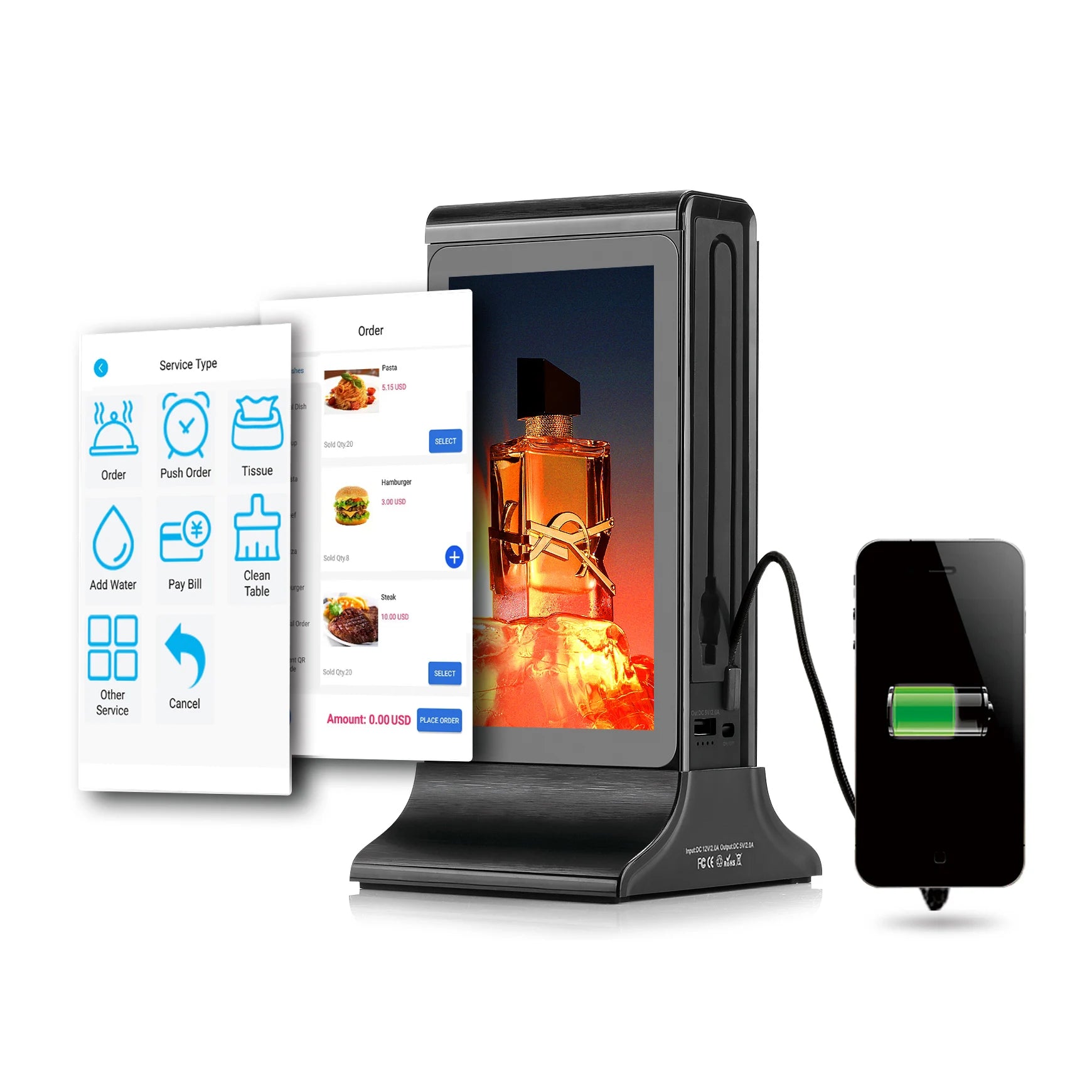 New Battery Powered Android WiFi CMS Remotely Control Desktop Tabletop Digital Food Drinks Menu ADS Display Tablet Player