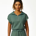 Half Zippered Top Big Cowl Necked Hood Batwing Sleeves T-shirts Women Sports& Casual Design Slim Looking Apparel