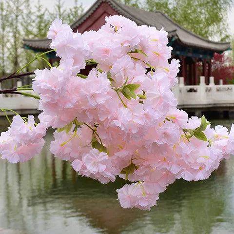 AF0404-5 Wedding Table Centerpieces Pink Artificial Promotional Short 3 Branches Small Peach Cherry Blossom Flowers