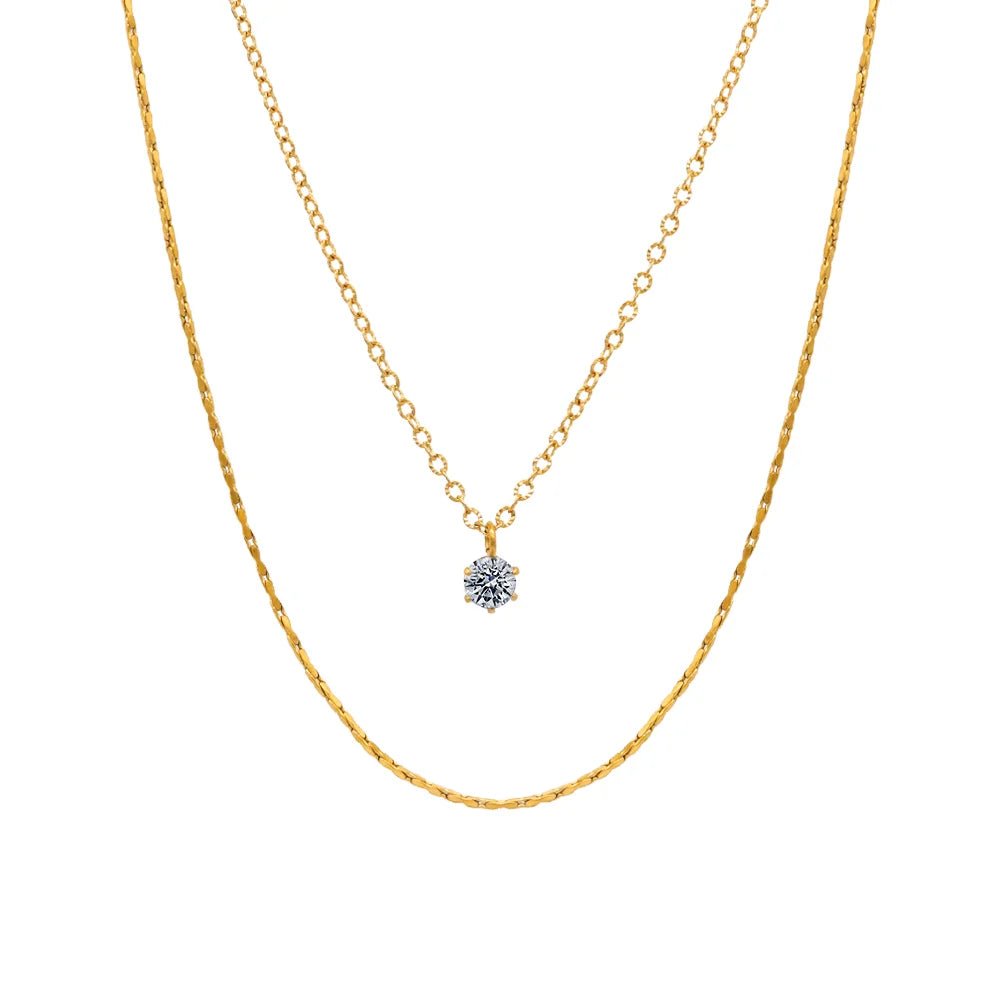 Chris April Fashion Jewelry Stainless Steel PVD Gold Double Layers Necklace for Women