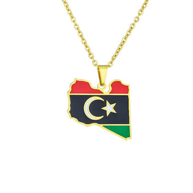 Manufacturer Stainless Steel 18k Gold Plated Enamel Libya Flag Charm Chain Necklace Enameled Libya Map Pendant Chain Necklace